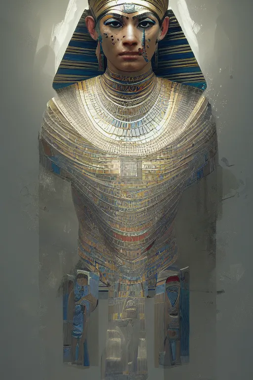 Image similar to egyptian god, portrait, powerfull, intricate, elegant, volumetric lighting, digital painting, highly detailed, artstation, sharp focus, illustration, ruan jia