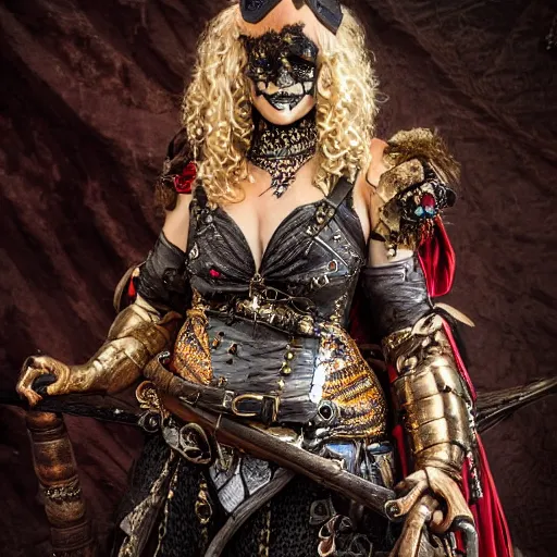 Image similar to photo of beautiful pirate queen with ornate armour, highly detailed, 4k, HDR, award-winning photo