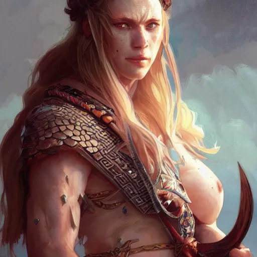 Prompt: portrait of a fantasy barbarian, highly detailed, digital painting, art by Stanley Lau and Artgerm and Greg Rutkowski and Alphonse Mucha, artstation, octane render, cgsociety