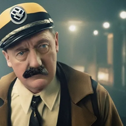 Prompt: a film still of adolf hitler in detective pikachu