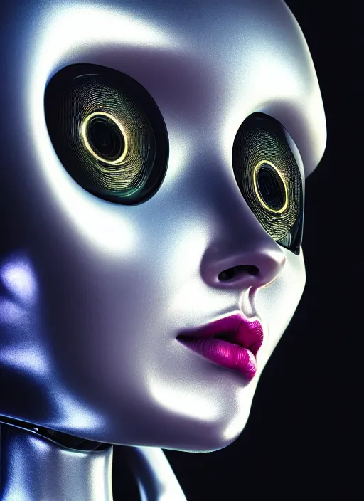 Image similar to a beautiful young female futuristic robot profile face photo, daguerrotype, closeup - view, f / 2. 8, low contrast, 1 6 k, beautiful lighting, reflective, insanely detailed and intricate, hypermaximalist, elegant, ornate, hyper realistic, super detailed, surreal dreamy poetic