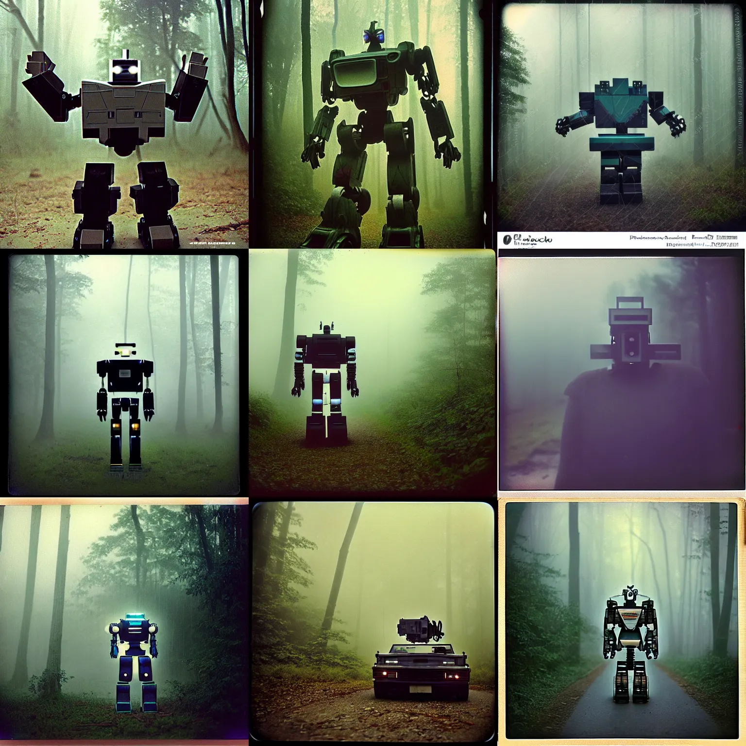 Prompt: trans - formers!!, robocar deloreanrobot mech, fog, in redjungle forest jungle, overcast! cinematic focus, old damagaed polaroid photo, vintage, neutral colors, faded!! very soft lights, big overcast, very foggy, full shot by steve hanks, by serov valentin, by lisa yuskavage, by andrei tarkovsky