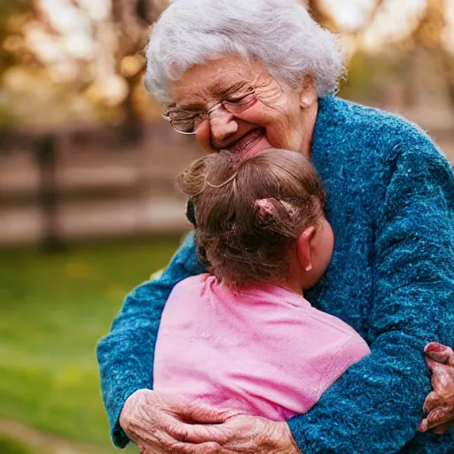 Prompt: a little girl hugging her grandma