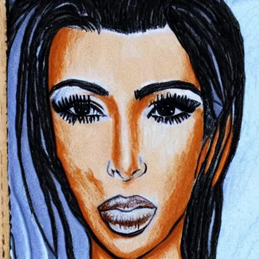 Prompt: Kim Kardashian poorly drawn in wax-crayon by a five-year old