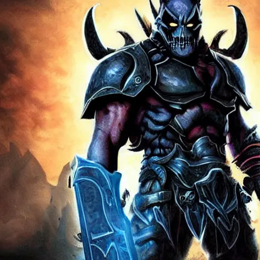 Image similar to Ryan Reynolds as a world of warcraft death knight, no helmet, movie poster