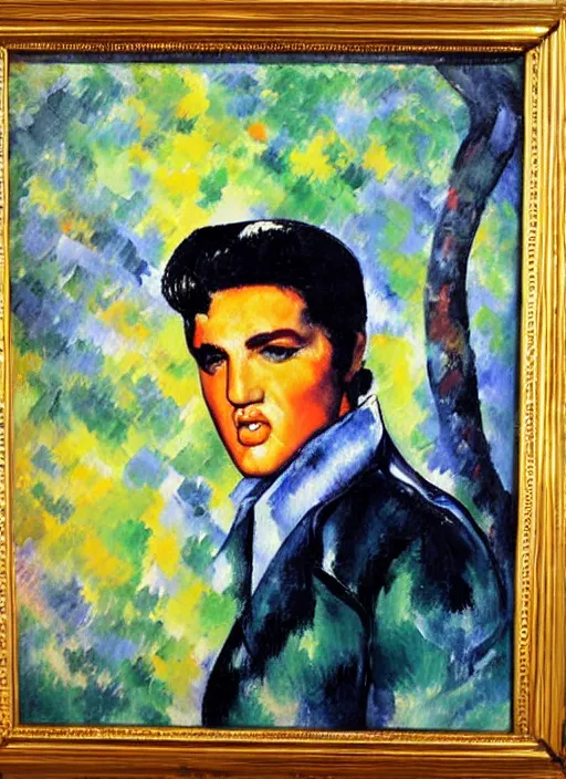 Image similar to oil painting of elvis presley by cezanne