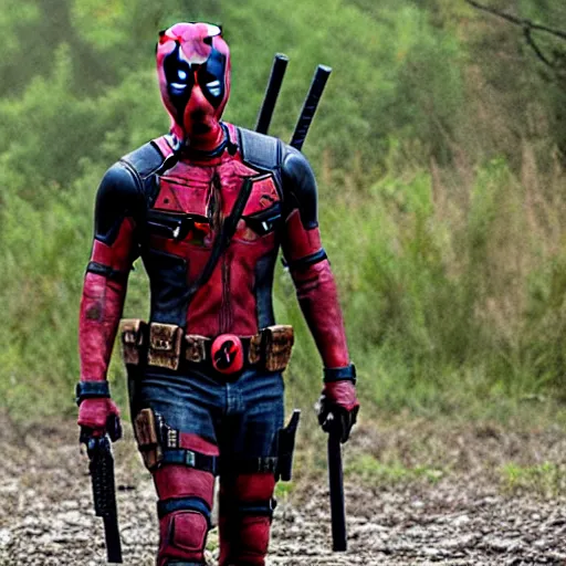 Image similar to Deadpool in The Walking Dead 4K quality super realistic