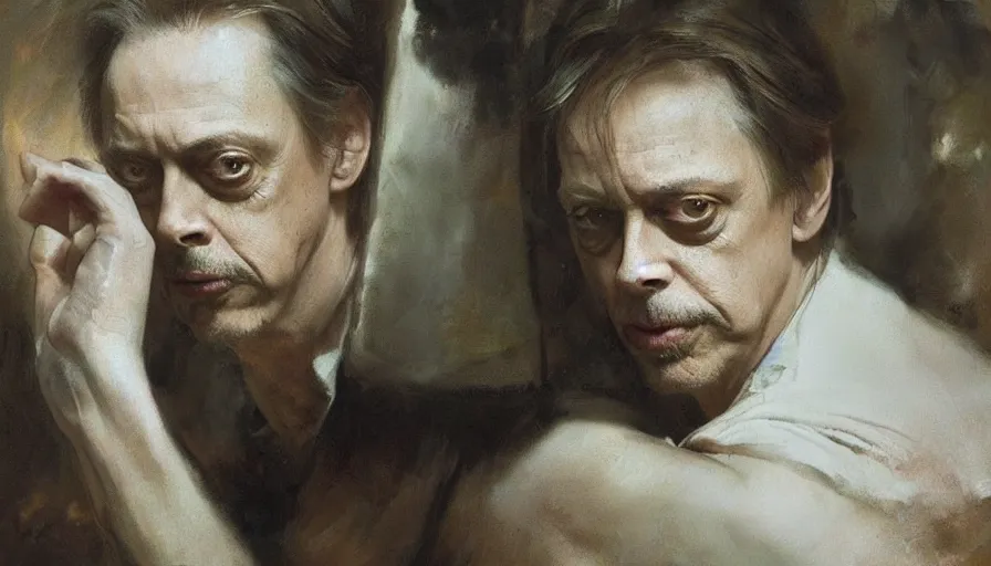 Prompt: beautiful portrait of steve buscemi in a loaf of bread, art by anders zorn, wonderful masterpiece by greg rutkowski, beautiful cinematic light, american romanticism thomas lawrence, greg rutkowski