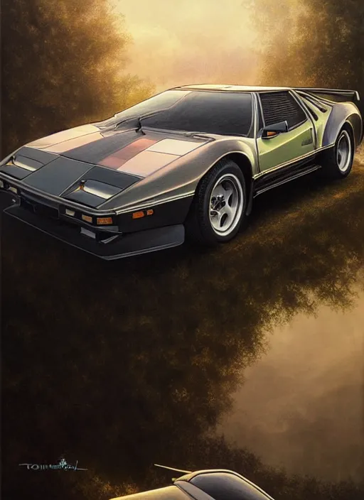 Prompt: beautiful painting of 1988 De Tomaso Pantera , intricate, elegant, highly detailed, digital painting, artstation, concept art, matte, sharp focus, illustration, art by Artgerm and Tom Bagshaw and Greg Rutkowski and Alphonse Mucha