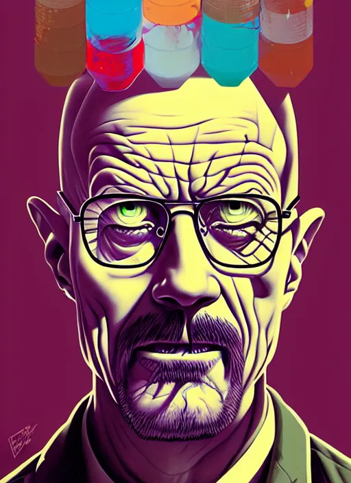 Image similar to zombie walter white mixing chemicals, tristan eaton, victo ngai, artgerm, rhads, ross draws