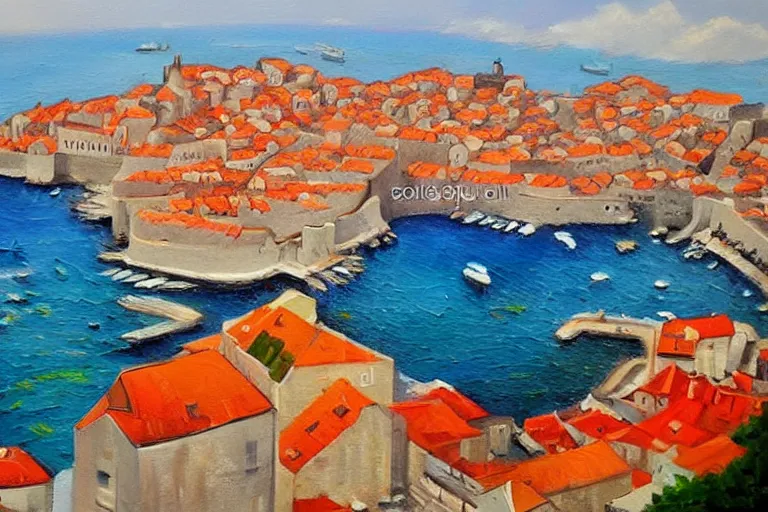 Prompt: dubrovnik,!!!! oil painting!!!!, oil in canvas, brushstrokes