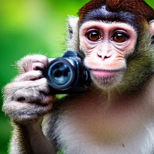 Image similar to Portrait of a monkey holding a camera