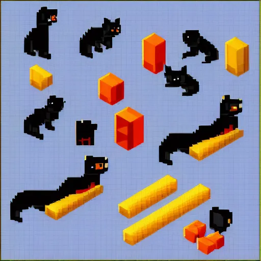 Image similar to 2 d isometric spritesheet of a black cat, all directions, high definition, 8 k, trending on itch. io, pixel art