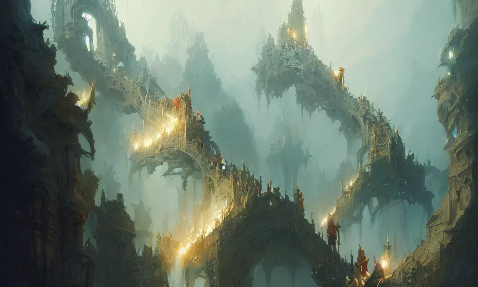 Image similar to the magnificent staircase to heaven, art by greg rutkowski and peter mohrbacher, featured in artstation, octane render, cinematic, elegant, intricate, highly detailed, fantasy, concept art, sharp focus, illustration, 8 k