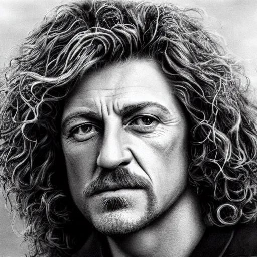 Image similar to young robert plant, realistic, hyperrealistic, ultra realistic, real, real world, highly detailed, very detailed, extremely detailed, intricate details, 8 k resolution, hd quality