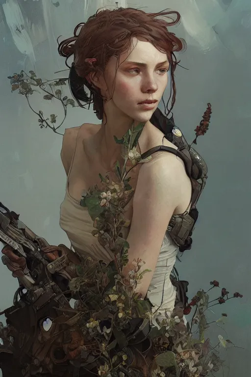 Image similar to A full portrait of a beautiful post apocalyptic offworld botanist, intricate, elegant, highly detailed, digital painting, artstation, concept art, smooth, sharp focus, illustration, art by Krenz Cushart and Artem Demura and alphonse mucha