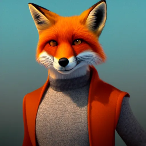 Prompt: red fox, in the style of pixar, character art, movie still