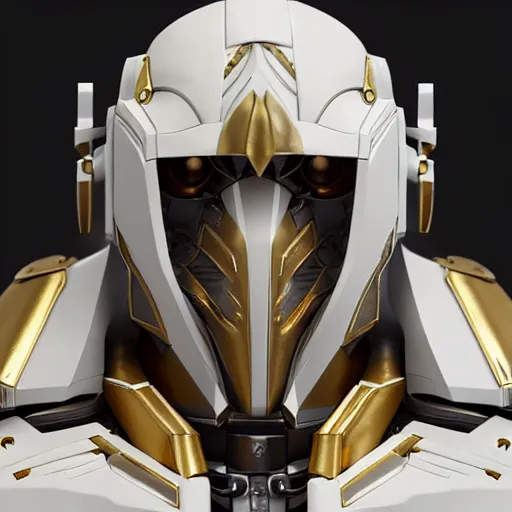 Image similar to A knight in ivory white mecha armor with gold trim, bust portrait, art by Eugenia firs ArtStation, Octane render, intricate detail, smooth, sharp focus,