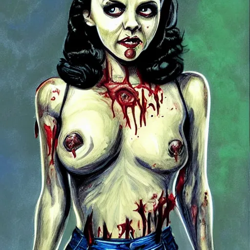 Prompt: zombie christina ricci pinup, art by michael miller