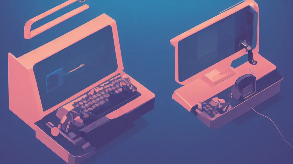 Image similar to stylized minimalist retro computer of a famous web designer, loftis, cory behance hd, by moebius, makoto shinkai and lois van baarle, ilya kuvshinov, rossdraws global illumination