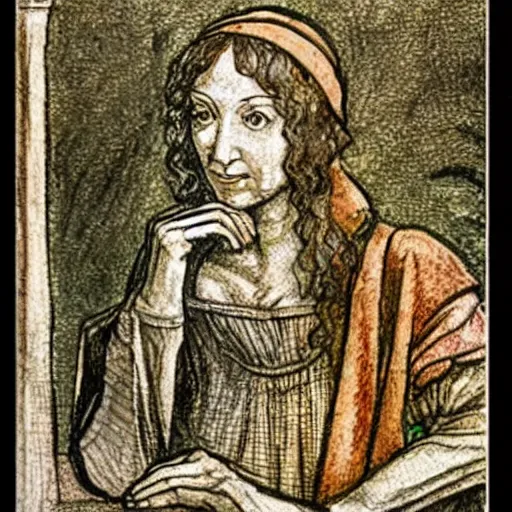 Prompt: a sketch of a renaissance tarot reader in the style of Leonardo DaVinci