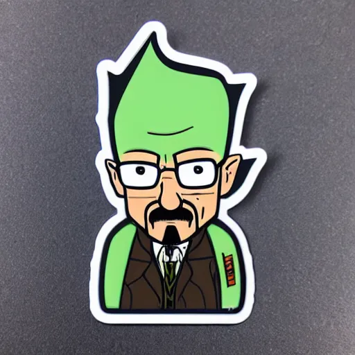 Image similar to die cut sticker, walter white with wings in the joker outfit