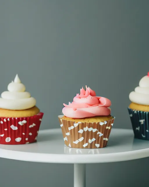 Image similar to high quality presentation photo of cupcakes, photography 4k, f1.8 anamorphic, bokeh, 4k, Canon, Nikon