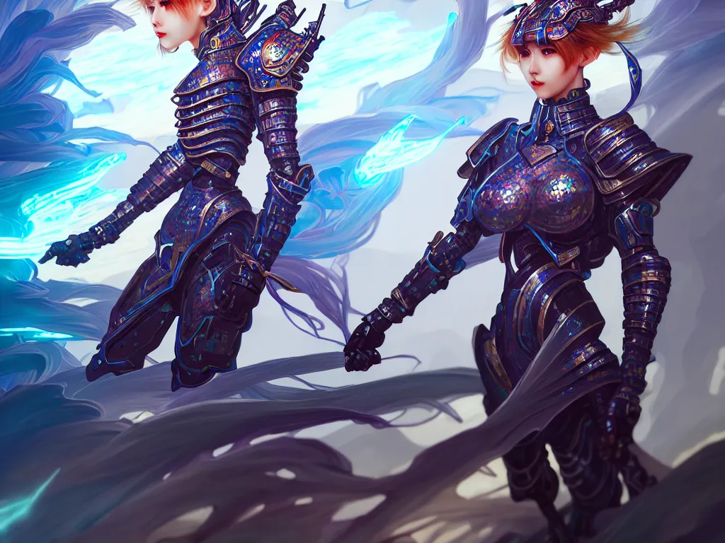 Image similar to portrait hero action pose of futuristic knights of zodiac girl, abstract chinese dragon concept art, at future neon tokyo light rooftop, ssci - fi and fantasy, intricate and very very beautiful and elegant, digital painting, artstation, smooth and sharp focus, illustration, art by tan zi and ayanamikodon and alphonse mucha and wlop