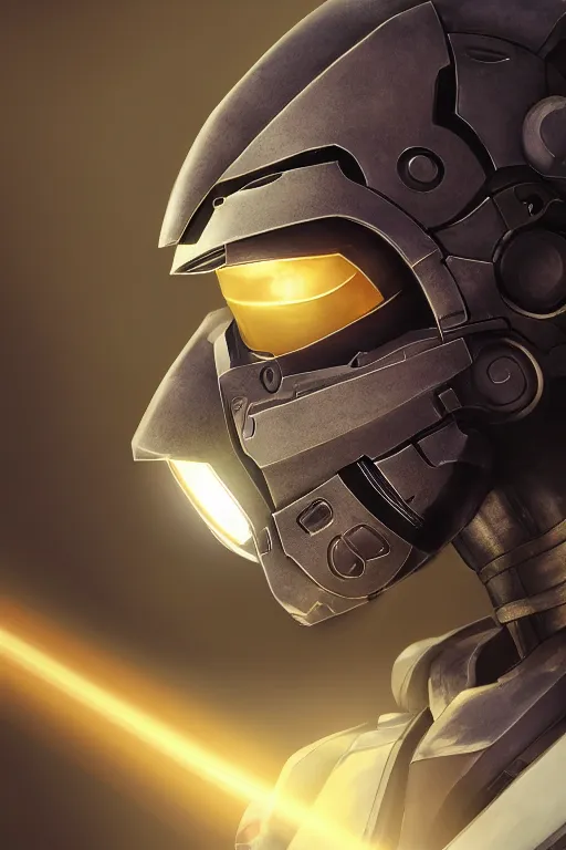 Image similar to robot ninja mask helmet halo master chief radiating a glowing aura global illumination ray tracing hdr fanart arstation by ian pesty and katarzyna da „ bek - chmiel