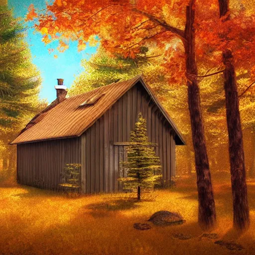 Image similar to cabin in an autumn forest, artstation