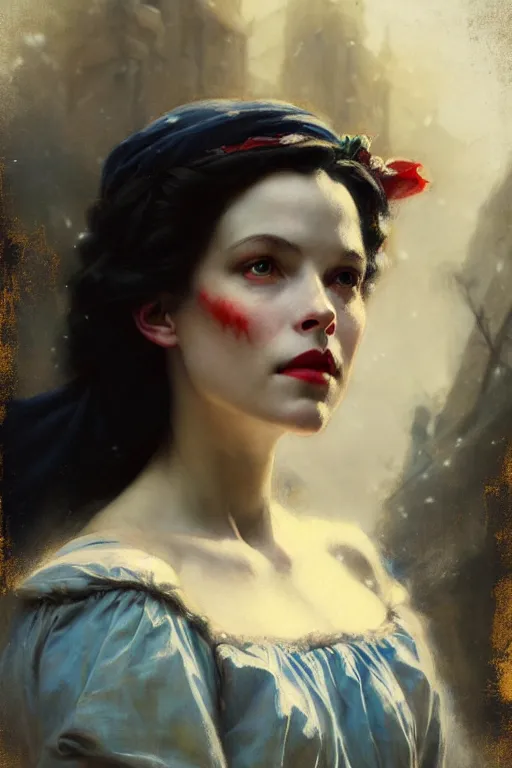 Image similar to photograph imax and solomon joseph solomon and richard schmid and jeremy lipking victorian loose genre loose painting full length portrait painting of snow white disney