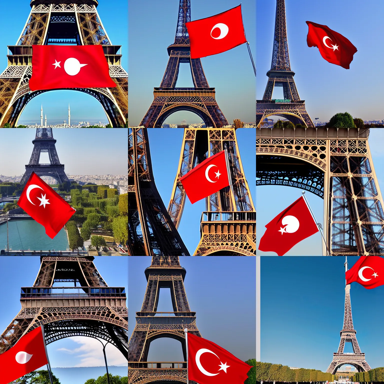 Prompt: turkish flag on the eiffel tower