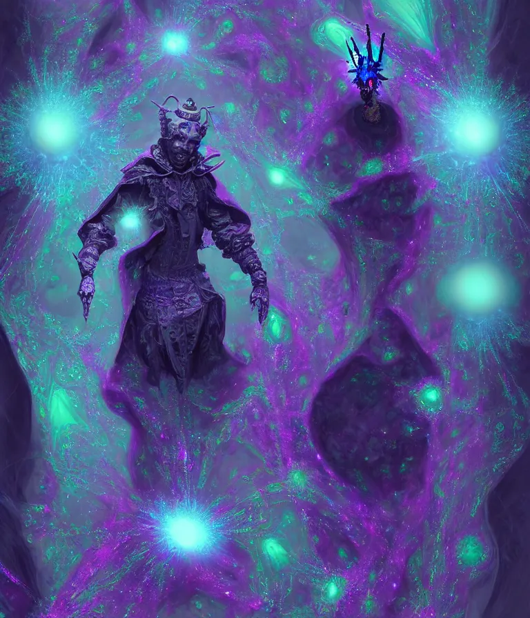 Image similar to front!!! shot of a court jester!!! character, mesmerizing fractal hypercubes, dark holography!!!, future, oil slick nebula, crystalline edges, (((intricate))), elegant, highly detailed, centered, (((artstation, concept art, jagged, sharp focus, artgerm, Tomasz Alen Kopera, Peter Mohrbacher, donato giancola, Joseph Christian Leyendecker, WLOP, Boris Vallejo))), ((raytracing)), mugshot!!!!!, ugly!!!!!!, octane render, nvidia raytracing demo, octane render, nvidia raytracing demo, octane render, nvidia raytracing demo, 8K