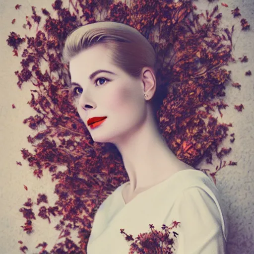 Image similar to fine art photo of grace kelly, she has a crown of dried flowers, by oleg oprisco