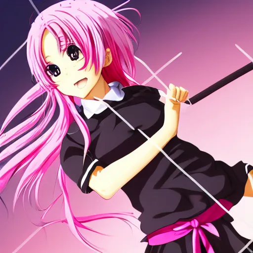 Prompt: ”anime girl, pink hair, extremely beautiful, action shot, by Kurahana Chinatsu, trending on PixArt”