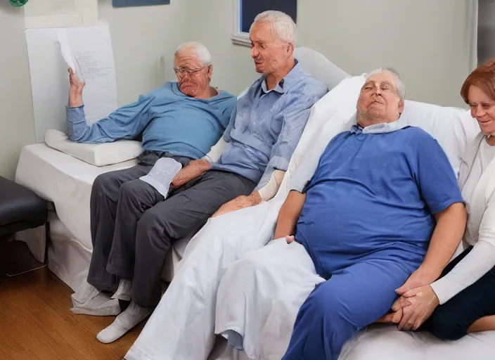 Image similar to people connected to a large single person via catheters,