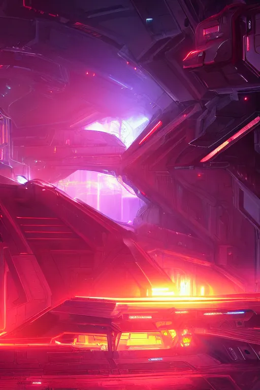 Prompt: Cybertron, environmental concept art of the navigation deck onboard the Peaceful Tyranny DJD Deception spaceship goth Decepticons vibes, Deception and goth colors, clean, dramatic lighting, glowing red hologram navigation panels, cinematography by Wes Anderson, 4k octane render, photorealistic , cinematic lighting, Artstation