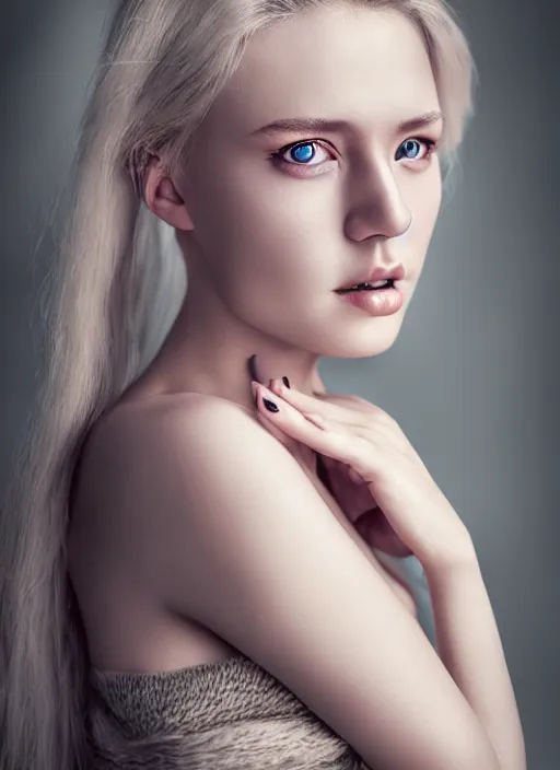 Image similar to a gorgeous norwegian female photo, professionally retouched, soft lighting, realistic, smooth face, full body shot, torso, dress, perfect eyes, sharp focus on eyes, 8 k, high definition, insanely detailed, intricate, elegant, art by jason chan and mark hall