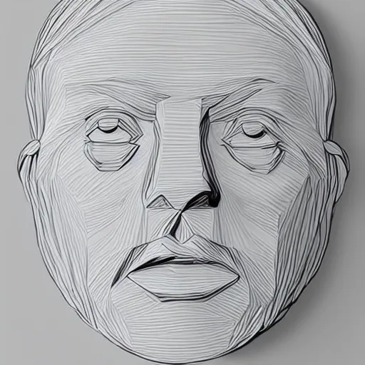 Image similar to a face made from layered paper, 2D, flat minimalistic, ambient light