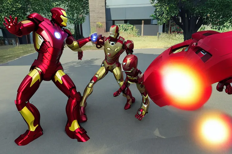 Prompt: iron man punching kids at sandbox