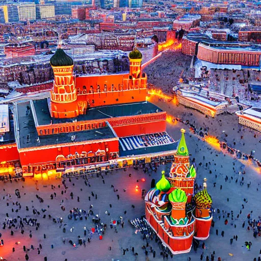 Prompt: high quality image of fire on Red Square in Moscow, highly detailed, 8k, professional photo