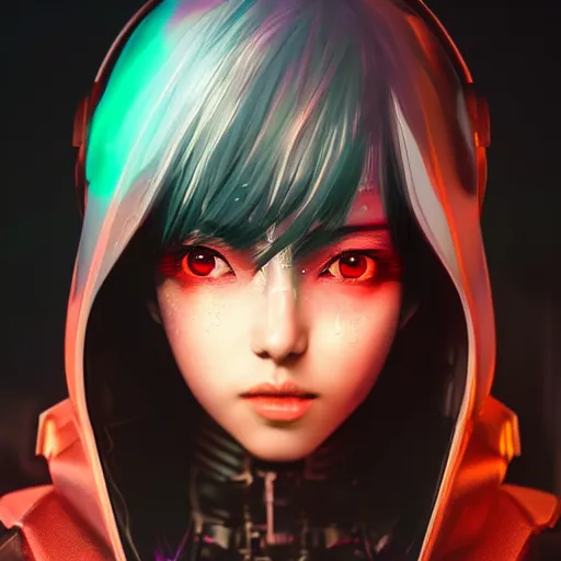 Prompt: anime woman portrait made out of rain, beautiful, cyborg, stylish suit, cyberpunk background, neon, rendered in octane, unreal engine, matte painting, sharp focus, trending on artstation, futuristic, space