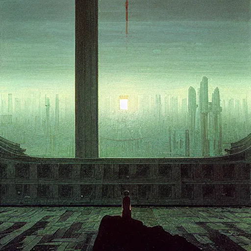 Image similar to neuromancer, painted by caspar david friedrich