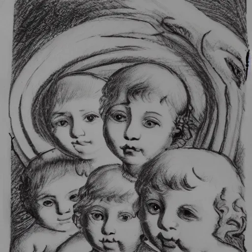 Image similar to cherub with 4 faces, child drawing