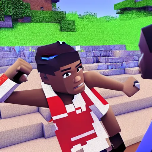 Prompt: dream the minecraft youtuber losing a boxing match to a small, skinny african child, photo realistic, fighting, 4k resolution