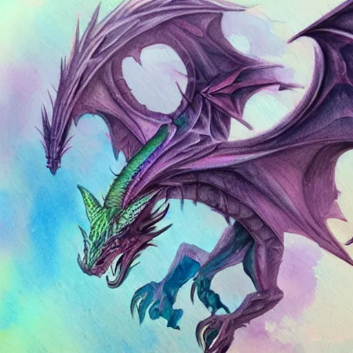 Prompt: mystical pastel dragon, watercolor, fantasy concept art