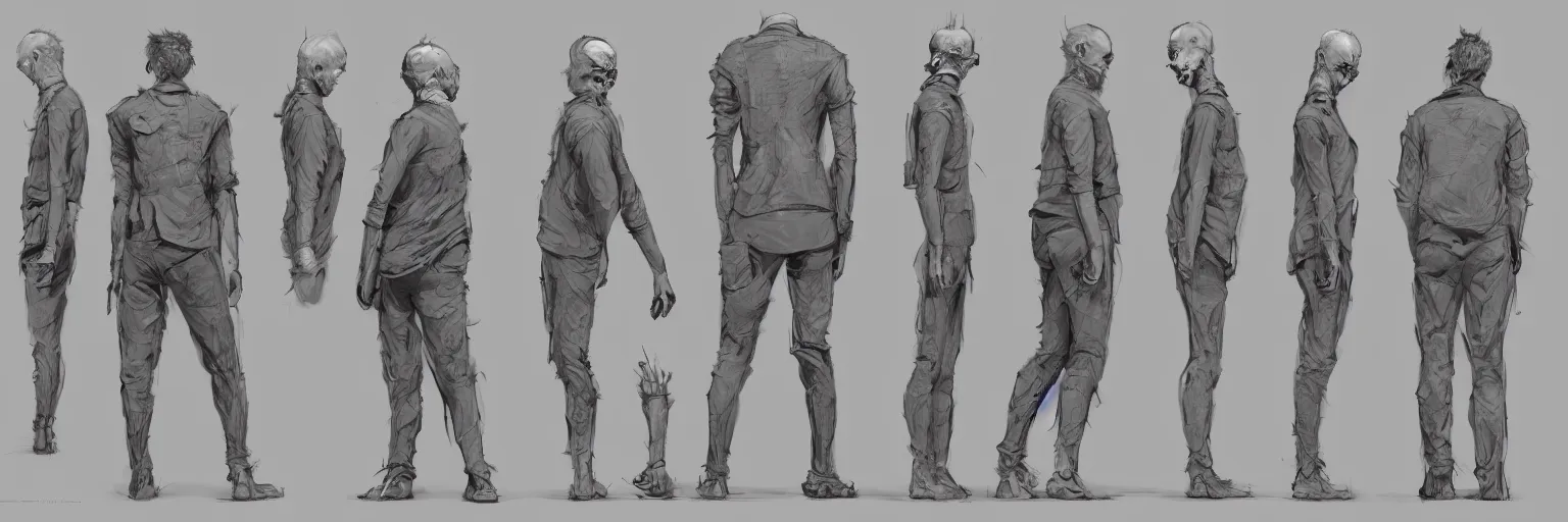 Image similar to character study of todd solondz going crazy, male, artist, character sheet, fine details, concept design, contrast, kim jung gi, greg rutkowski and francis bacon, trending on artstation, 8 k, full body and head, turnaround, front view, back view, ultra wide angle