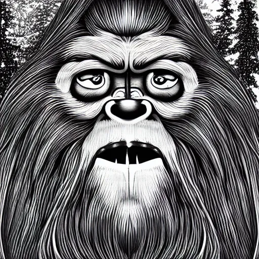 Prompt: full portrait of bigfoot, digital illustration