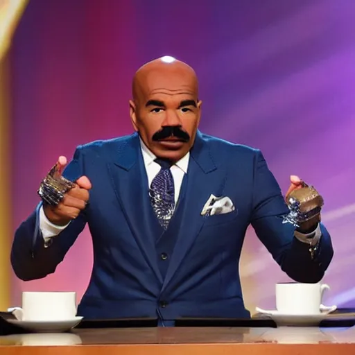 Prompt: Steve harvey with the infinity gauntlet