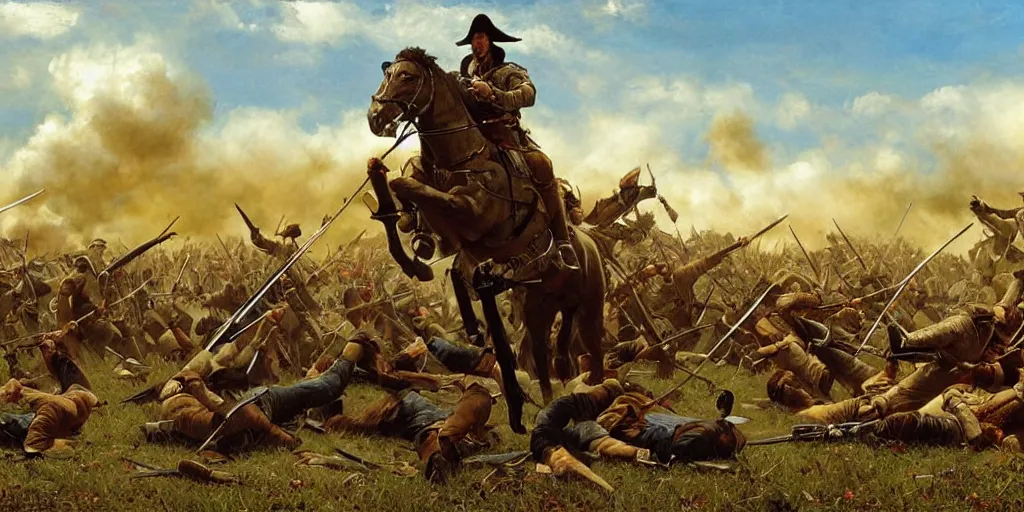 Image similar to the Texas revolution, battle scene, cinematic, epic, amazing, wow, beautiful painting, by Ted Nasmith